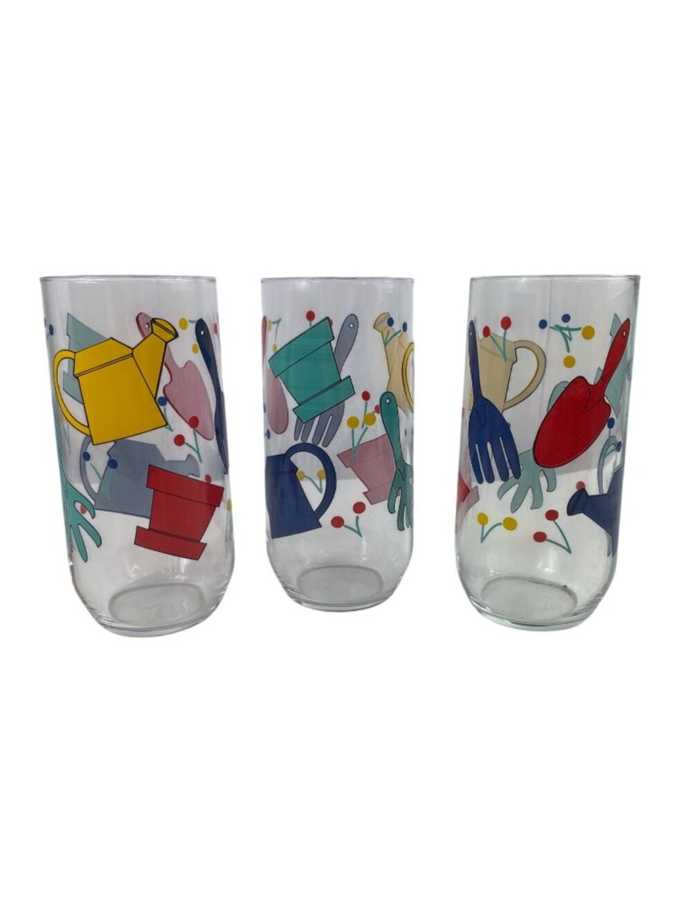 Luminarc Vintage Gardening Tools Glass Tumblers Set Of 3 Colorful